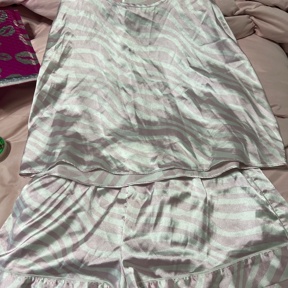 Victoria's Secret Pink and White Satin Pajama Set